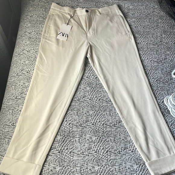 Cream Zara Ankle cuffed pants - Picture 1 of 2